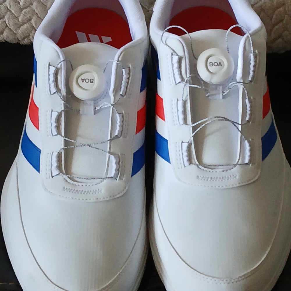 Adidas White Sneakers with Red & Blue Accents Twist Technolgy Fastners 11.5 NEW